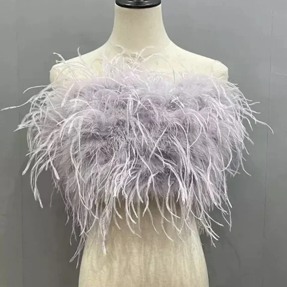 🎉FLASH SALE New Custom Ostrich Feather Crop Top - Picture 1 of 4